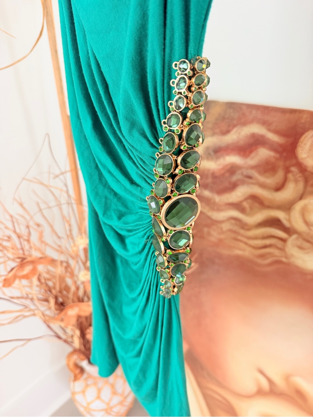 Sky Emerald Green One-Shoulder Mini Dress with Side Jewel Detail NWOT! - Picture 2 of 7